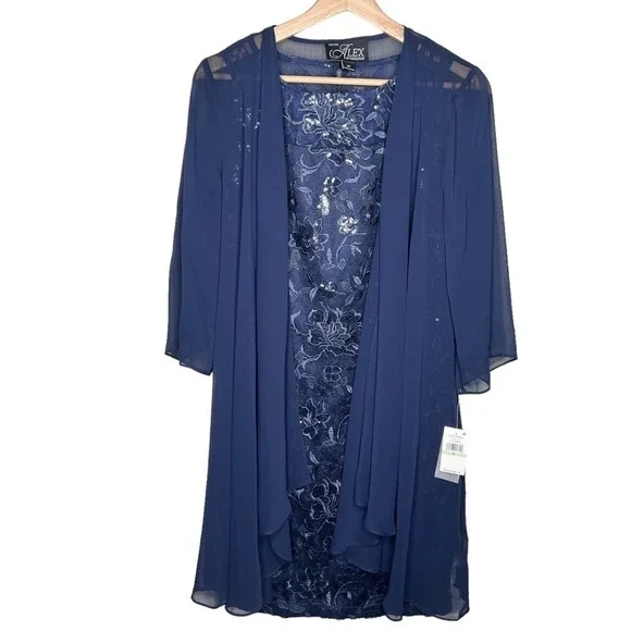 New Women's Alex Evenings Short Embroidered Dress with Illusion Jacket Size  8P